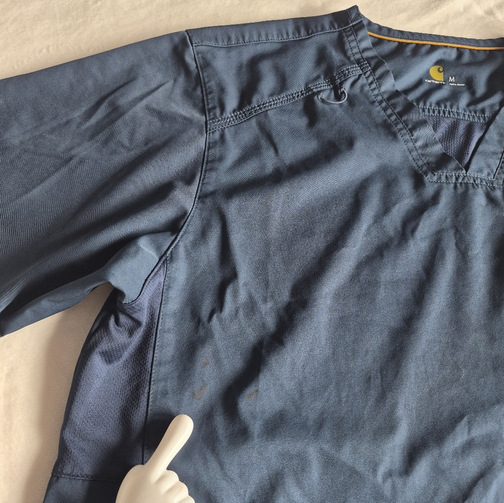 Carhartt Scrub Top Size Medium Unisex Navy Blue Back Ventilation Front Pocket - Picture 5 of 13